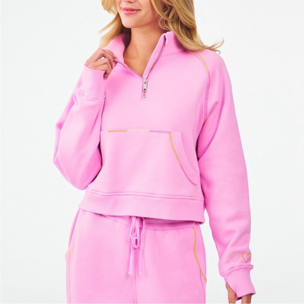 Roller Rabbit Hudson Pink Quarter Zip Sweatshirt Rainbow Hearts Pullover Size S